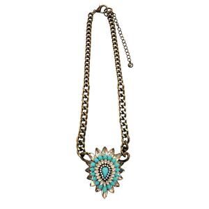 Ann Taylor Loft Statement Station Necklace Faux Turquoise Rhinestones Bronze